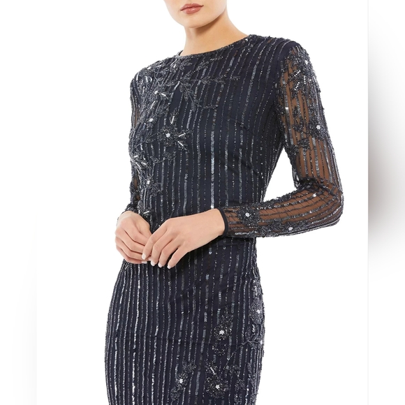 Mac DuggalWomen's Women's Embellished High Neck Illusion Long Sleeve Gown - Picture 2 of 3